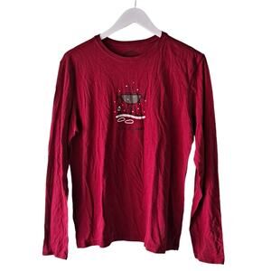 Life is Good Red / Burgundy Crewneck Long Sleeve Graphic Sleep Top - Size S